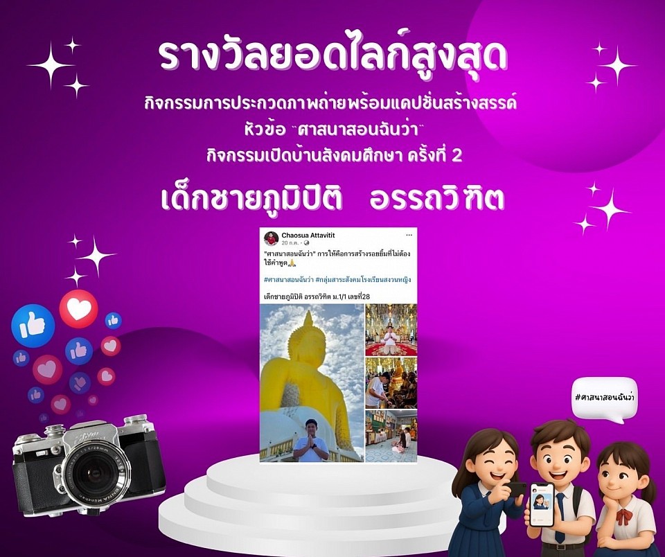 การประกวดภาพถ่ายพร้อมแคปชั่น หัวข้อ “ศาสนาสอนฉันว่า” กิจกรรมเปิดบ้านสังคมศึกษาโรงเรียนสงวนหญิง ครั้งที่ 2 รางวัลยอดไลก์สูงสุด 21-22/08/2025